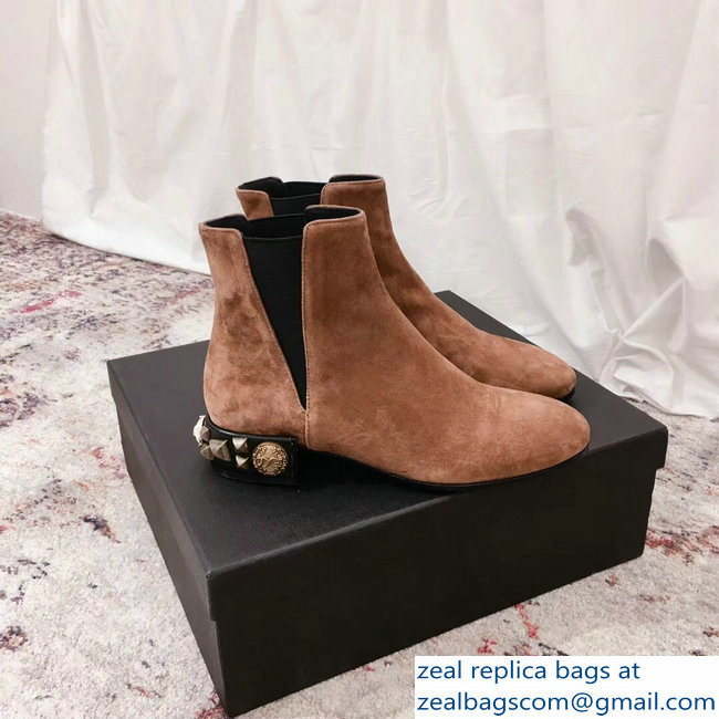 Dolce  &  Gabbana Embroidered Heel 3cm Chelsea Ankle Boots Suede Brown 2018